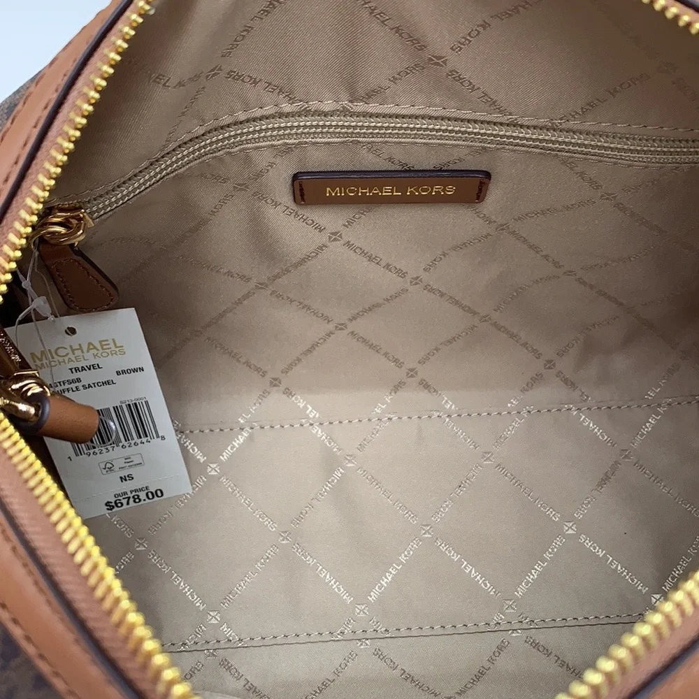 MICHAEL KORS JST TRAVEL MEDIUM DUFFLE SATCHEL SHOULDER CROSSBODY BAG MK BROWN